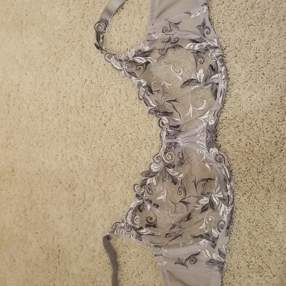 Grey and silver sensuous lace bra